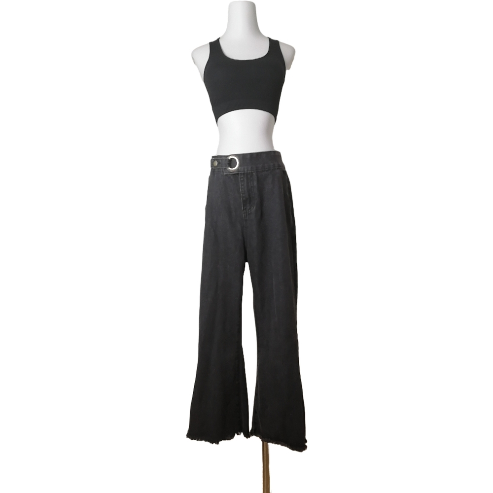 🖤 31W,  black high rise straight leg / wide leg wash denim jeans